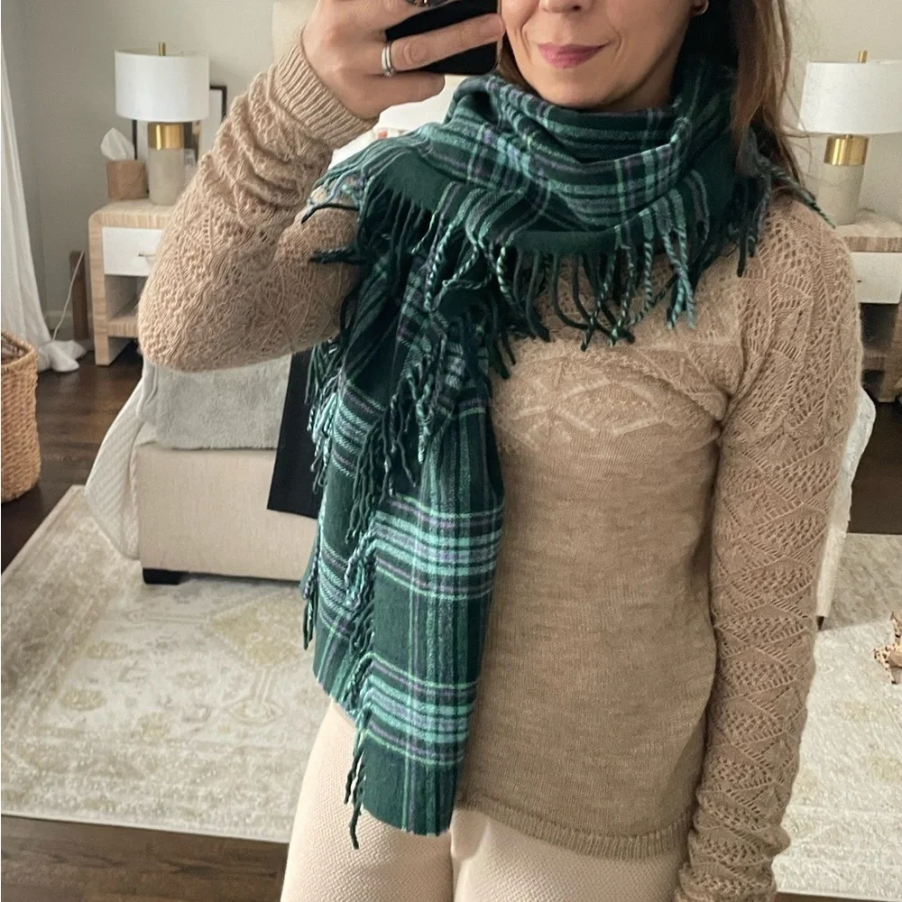 Talbots 100% Wool Oversized Fringed Scarf